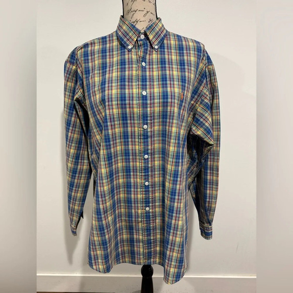 Polo Ralph Lauren Button Up Rainbow Multicolor Plaid Shirt Men’s size Large - Picture 1 of 9